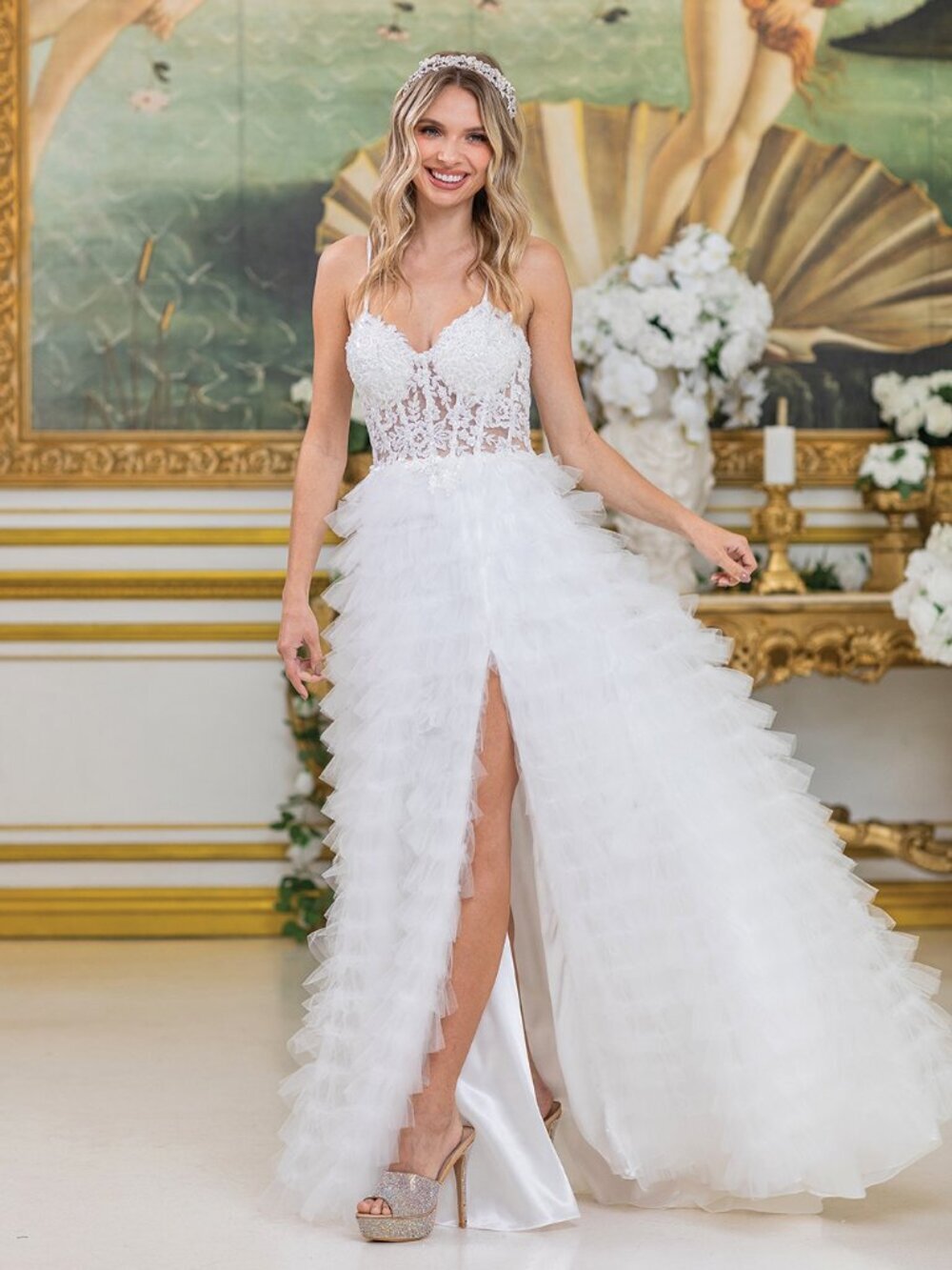 NEW OFF-WHITE Evening Gown Floor Length Formal Elegant Stunning 4491